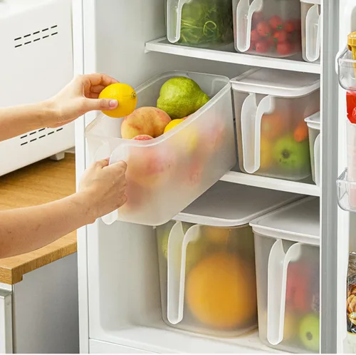 Miniatura 10 de Paquete de 2 recipientes de almacenamiento de plástico divididos para verduras con tapas y asas para almacenamiento de refrigerador, cajas