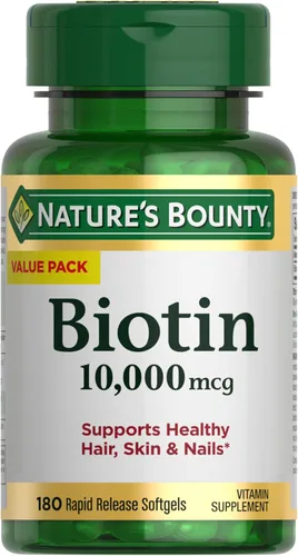 Nature’s Bounty - Biotina de 10,000 mcg, fortalece la salud del cabello, la piel y las uñas, cápsulas blandas de liberación rápida, 180 unidades