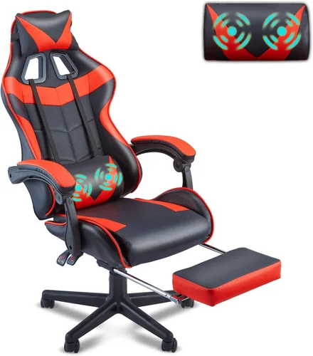 Miniatura 10 de Soontrans Silla de juegos azul claro con reposapiés, bonita silla de videojuegos de conejo, silla de escritorio Kawaii para nieta, hermana, novia