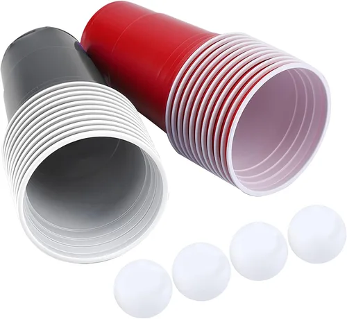 Miniatura 6 de Juego de Beer Pong, juego de cerveza de plástico para beber, juego de vasos de Beer Pong contiene 22 tazas de Beer Pong y 4 bolas de pong