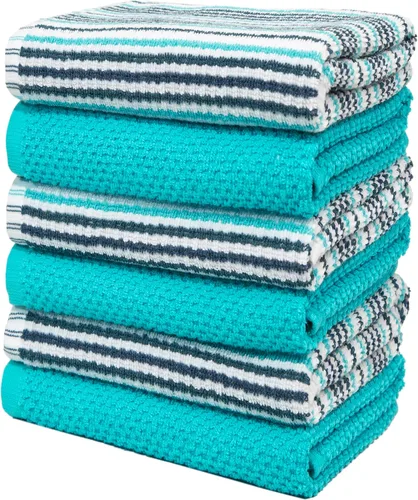 Miniatura 5 de Toallas de cocina de 16 x 26 pulgadas, paquete de 6 toallas de mano grandes de algodón, paños de cocina, diseño de rayas de palomitas de maíz, juego