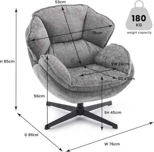 Miniatura 2 de IWMH Silla Giratoria de Acento para Sala de Estar, Sillón Tapizado con Patas de Metal, Silla de Salón Sofá, Cómodas Sillas de Ocio para Lectura