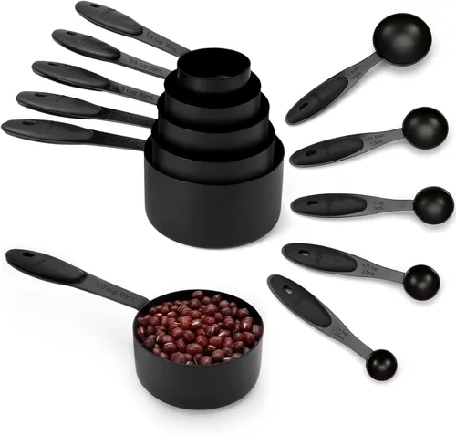 Miniatura 9 de Joyhill Juego de 10 piezas de tazas y cucharas medidoras de acero inoxidable, juego de tazas medidoras de metal anidadas con mangos de silicona