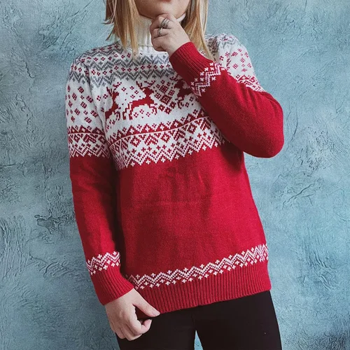Miniatura 2 de Womens Christmas Sweater Trendy Reindeer Knitted Tops Basic Lightweight Turtleneck Pullover Printed Ladies Fall Clothes