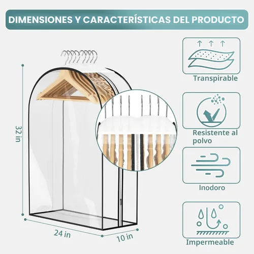 Miniatura 4 de Liuoud Bolsa Transparente para Colgar Ropa de 10" con Fuelle, Bolsas para Trajes de 32" para Almacenamiento de Closet Abierto, Cubierta de Ropa