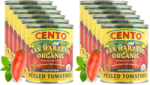 Miniatura 10 de Cento Tomates enteros orgánicos certificados San Marzano pelados de 28 onzas (paquete de 6), tomates ciruela enlatados en puré grueso con albahaca