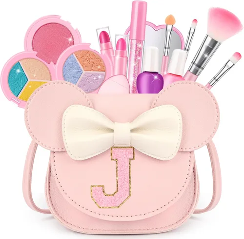Miniatura 46 de Kit de maquillaje para niñas – Juego de maquillaje lavable real de 15 piezas – Cosmético no tóxico para niños pequeños con bolso de letras – Regalos