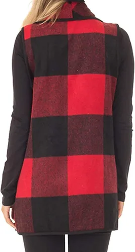 Miniatura 4 de dgdgbaby Women Sleeveless Cardigan Coat Lapel Open Front Plaid Vest Women Coat with Pockets
