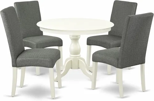 Miniatura 16 de East West Furniture HBDR3-LWH-07 - Juego de comedor de 3 piezas que contiene una mesa de comedor redonda con pedestal y 2 sillas Parson tapizadas