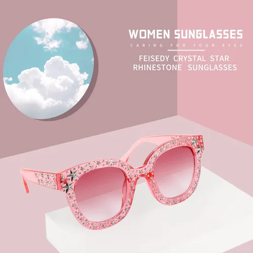 Miniatura 6 de FEISEDY Gafas de sol vintage con diamantes de imitación de cristal de ojo de gato para mujer B4068