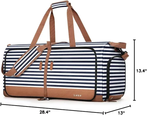 Miniatura 7 de Lekesky Bolsa de viaje plegable para mujer, bolsa de lona grande de 80 litros con compartimentos separados para zapatos y correas, bolsa de mano