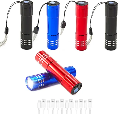 Paquete de 6 linternas LED de aluminio pequeñas mini USB C recargables, linterna pequeña de mano a granel, linterna portátil para acampar brillante