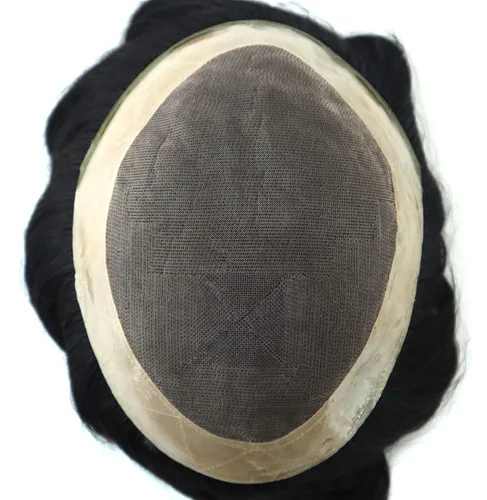 Miniatura 2 de Unidad de sistema de reemplazo de cabello para hombre, revestimiento de poliéster duradero, piel fina, tupé negro, línea capilar natural, cabello