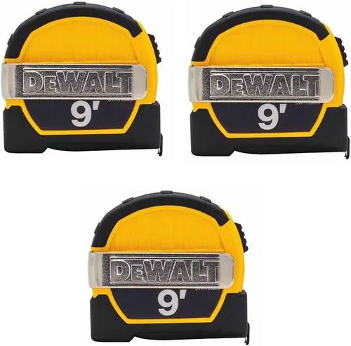 Dewalt DWHT33028M - Cinta métrica magnética de bolsillo de 9 pies, color negro y amarillo, paquete de 3