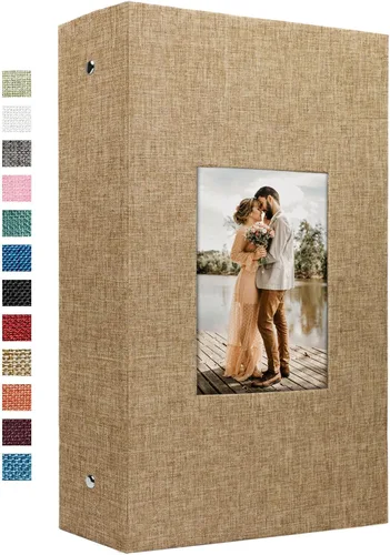 Miniatura 12 de Vienrose - Álbum de fotos de lino con 300 bolsillos de 4 x 6 pulgadas, cubierta de tela, para bodas, familias, aniversarios y bebés Azul cielo