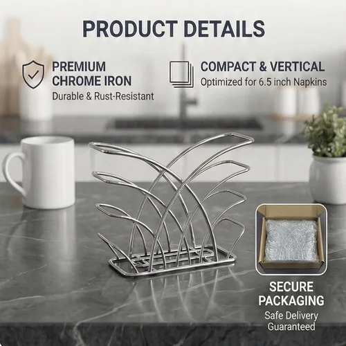Miniatura 4 de Servilletero para mesa – Dispensador de servilletas vertical de hierro plateado para servilletas de papel, dispensador de servilletas para cocina