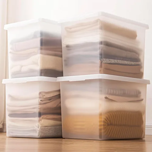 Miniatura 6 de Contenedores de almacenamiento de plástico apilables con tapas, contenedor para organizar zapatos y manualidades en estantes de armario, garaje