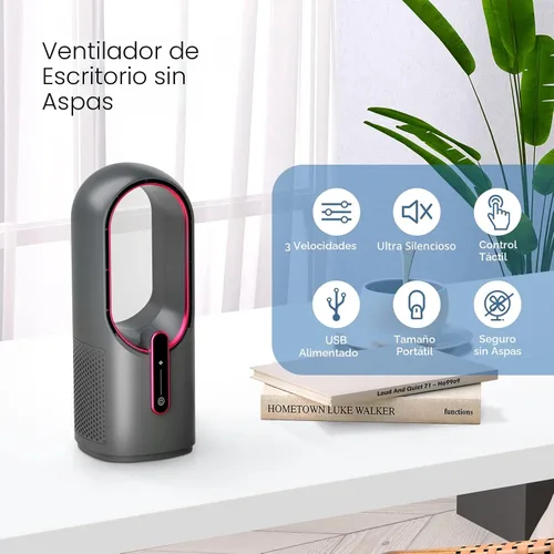 Miniatura 2 de KONSIDEN Ventilador de escritorio sin aspas, ventilador de oficina de 11.8 pulgadas, pequeño, silencioso, ajuste de 3 velocidades, control táctil
