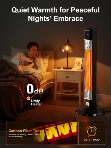 Miniatura 5 de Uthfy Calentador eléctrico para patio al aire libre, calentador infrarrojo de 1500 W con temporizador de 24 horas, control remoto, impermeable
