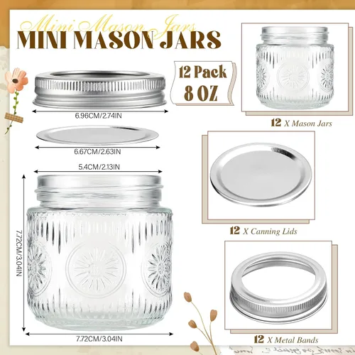 Miniatura 7 de Tarros de Albañil de 8 oz - Tarros de Vidrio Pequeños Vintage con Tapas de Metal Plateadas, Tarros de Conserva de Boca Regular, Seguros