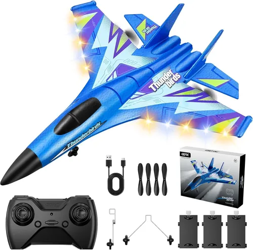 Avión RC de espuma con 3 baterías, avión de control remoto RC Jet helicóptero avión para niños, adultos principiantes, caza RC fácil de volar, avión