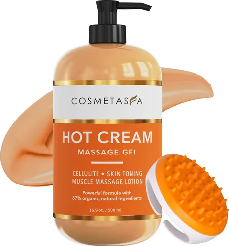 Cosmetasa Gel de masaje de crema caliente con guante masajeador, crema natural y 87% orgánica para celulitis, multiuso, crema tonificante de la