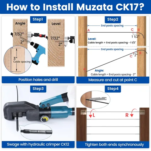 Miniatura 5 de Muzata Paquete de 40 Kit de Herrajes para Barandilla de Cable Negro de 1/8", Tirafondos de Expansión con Rosca Izquierda y Derecha para Poste