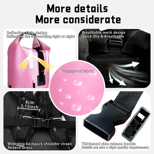 Miniatura 3 de Bolsa seca de 35 L, mochila impermeable resistente para mujer, material resistente al desgaste para kayak, senderismo, viajes, artículos esenciales