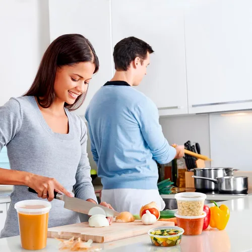 Miniatura 5 de Recipientes de almacenamiento de plástico con tapas [24 juegos] de 16 onzas – Contenedores de alimentos reutilizables para el hogar y los negocios