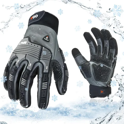 Miniatura 7 de Vgo... 1 Par -20℃/-4°F A PRUEBA DE FRÍO, Guantes de Cuero de Trabajo de Invierno, Guantes de Impacto, Anti-Vibración, Resistentes al Agua (CA7722FW)