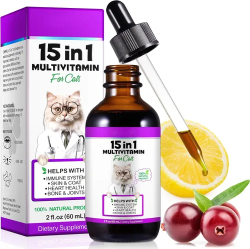 Multivitamínico para gatos, 15 en 1, vitaminas para gatos, suplementos líquidos para la salud del corazón, huesos, articulaciones, piel y pelaje,