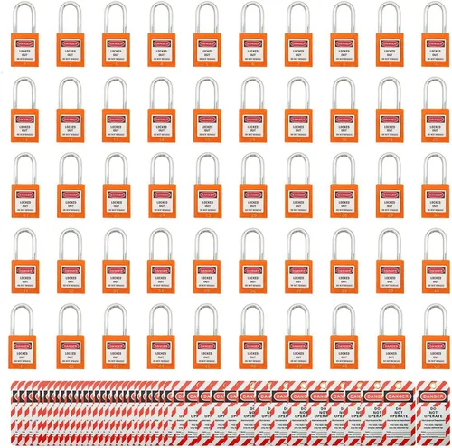 Miniatura 9 de SAFBY 50 cerraduras de bloqueo con llave con 50 etiquetas de bloqueo, candados seguros Loto para estaciones y dispositivos de bloqueo (1-50 negro)
