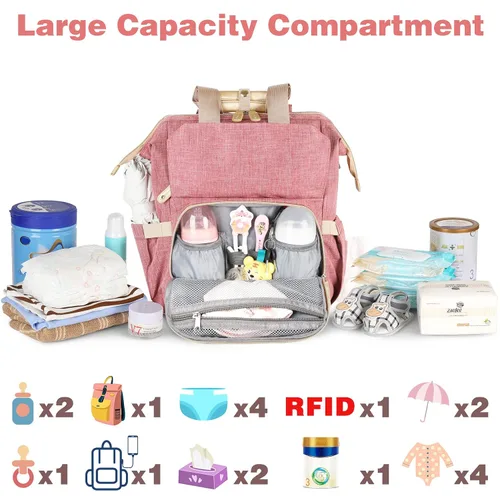 Miniatura 2 de Jiefeike Mochila para pañales, bolsa de pañales rosa para bebés y niñas para mamá, bolsas de viaje para bebés, mochila para mujeres, bolsillos