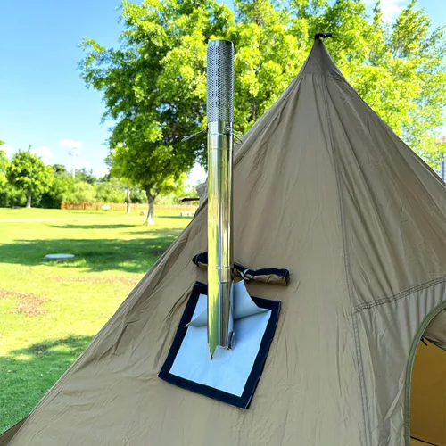 Miniatura 3 de Gato de estufa DIY 7.9 x 9 pulgadas Hot Tent Stove Jack TAISOCA Stove Jack Kit para tienda de campaña al aire libre Jack con solapa de lluvia