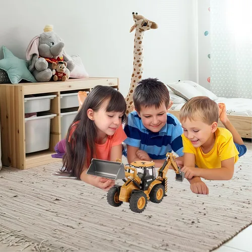 Miniatura 7 de Retroexcavadora, excavadora, camión, juguetes para niños, 1/50, construcción de vehículos de ingeniería de metal, tractor, colección de modelos