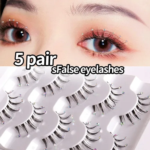 Miniatura 3 de Braiton 5 pares de pestañas postizas de diamantes de imitación naturales, pestañas postizas decorativas para Año Nuevo, cosplay, fiesta, escenario