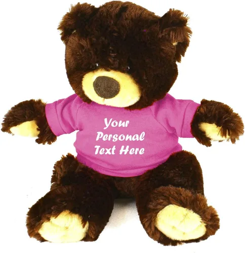 Miniatura 9 de Plushland Oso de peluche Noah de chocolate de 12 pulgadas, regalo personalizado, texto personalizado en la camisa, gran regalo para el día