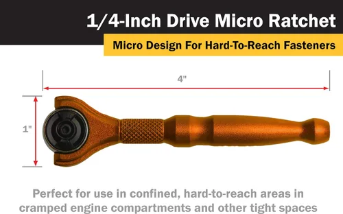 Miniatura 4 de Titan Tools 11322 - Destornillador con trinquete micro de 1/4 de pulgada x 4 pulgadas y 90 dientes - Naranja