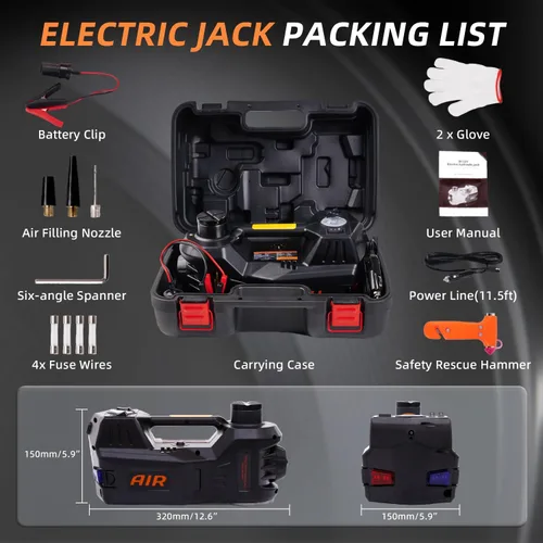 Miniatura 5 de STANDTALL Gato Eléctrico para Auto de Levantamiento Rápido, Seguro y Portátil con Inflador de Neumáticos y Luz LED, Juego Completo de Accesorios
