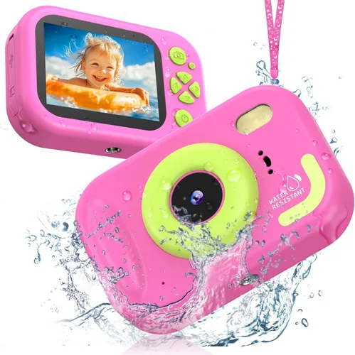 Cámara para niños impermeable, cámara submarina IP68 para niños de 3 a 12 años, cámara digital HD para niños con grabación de video de 1080P, Rosa