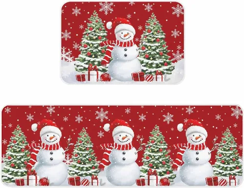 Miniatura 14 de Prime Leader Juego de 2 tapetes de cocina con diseño de muñeco de nieve de Navidad, copos de nieve, azul marino, antideslizantes, tapetes lavables