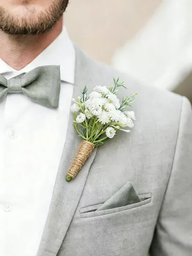 Miniatura 3 de Boutonnieres de aliento de bebé para hombre, juego de 2, blanco natural para novio y padrinos de boda con pin para boda rústica de otoño, vintage