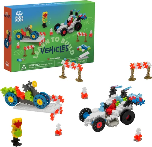 PLUS PLUS Aprende a construir vehículos, 360 piezas - Mini bloques de construcción entrelazados, rompecabezas 3D de juguete para niños