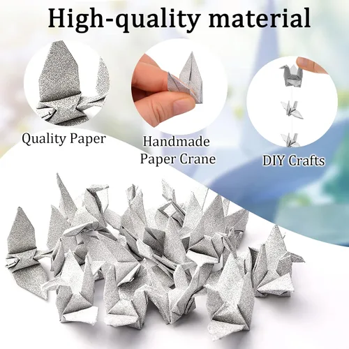 Miniatura 3 de WANDIC 50 grúas de papel de origami, hechas a mano, plegadas a mano, grúa de papel de origami, guirnalda de cuerda para decoración del hogar, fiesta