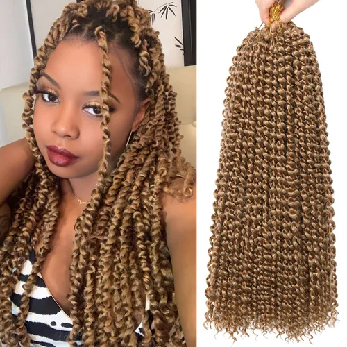 Miniatura 24 de Cabello Passion Twist de 30 pulgadas, cabello rubio de ondas de agua con ganchillo para mujeres, cabello rubio Passion Twist de ganchillo largo 27#