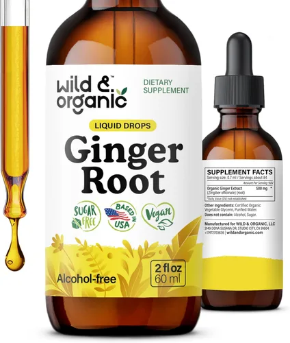 Wild & Organic Gotas líquidas de extracto de jengibre, apoyo inmunológico y digestivo, suplemento líquido de raíz de jengibre, tintura vegana, sin