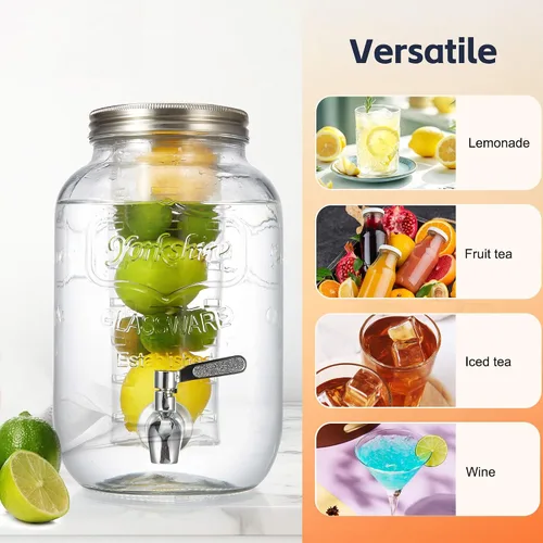 Miniatura 5 de Dispensadores de bebidas de 2 galones para fiestas, dispensadores de bebidas con soporte, dispensador de jarra de agua de vidrio, con grifo de acero