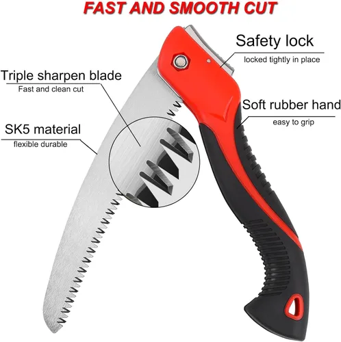 Miniatura 3 de Sierra de poda resistente de 8 pulgadas, sierra de mano plegable con hoja curvada SK5, dientes de afeitar de triple corte utilizados para árboles