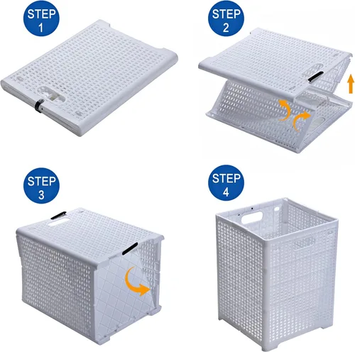 Miniatura 5 de Eslite Cestas de plástico plegables para la ropa sucia de 42 litros, cesta plegable para la ropa, paquete de 2 unidades (blanco)