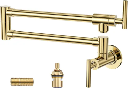 Miniatura 12 de WOWOW Grifo de llenado de ollas de níquel pulido, relleno de olla de latón macizo, montaje en pared, grifo de estufa de cocina con brazos oscilantes